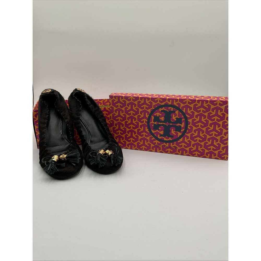 Tory Burch Reese Ballet - Haircalf Women's 9.5 With Tastle Bows And Gold Accents